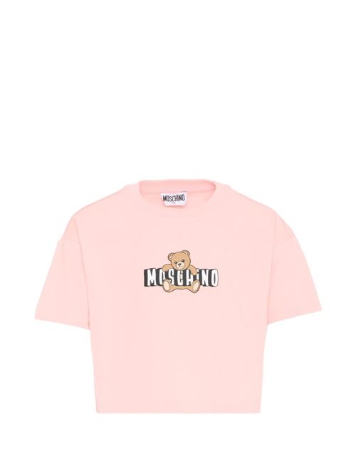 T-shirt bambina Moschino corta rosa con logo Teddy Bear MOSCHINO KID-TEEN | HDM072LBA0050209